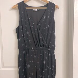 Star Wars Rogue One Women's L Faux Wrap Black Star Print Wide Leg Jumpsuit